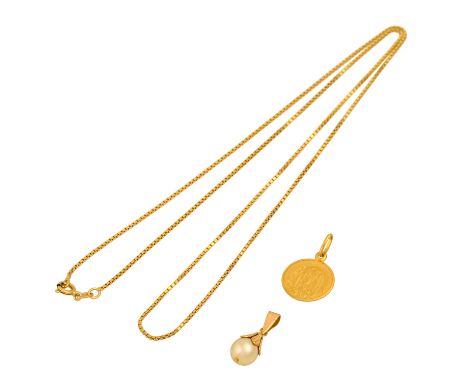 Schmuckkonvolut 3-teilig, GG 18K 11 g, Händlerkonvolut bestehend aus 2 Anhängern und 1 Kette 60 cm, 1x mit Zuchtperle, Gebrau