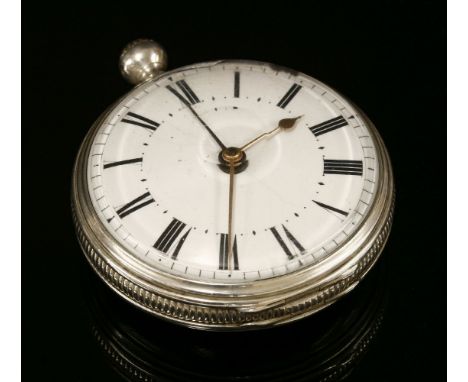 A sterling silver George III key wound open-faced alarm pocket watch,by Charles Edward Viner of London, no. 303.  The case 56