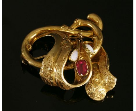 A Victorian gold garnet-topped doublet and opal spray brooch,with a cushion-shaped doublet and two pear-shaped cabochon opals