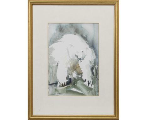 * CLAIRE HARKESS RSW (SCOTTISH b. 1970), POLAR BEAR watercolour on paper, signed, dated 1998 label verso image size 26cm x 18