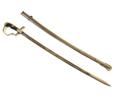 A WWll German cavalry sword, in steel scabbard. Blade 76cm. overall