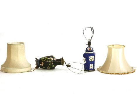 A late 19th century cloisonné vase form table lamp, and one other 