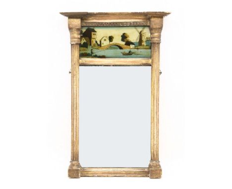 A gilt and reverse printed wall mirror, 53.5 x 32cm
