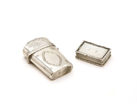 A silver Etui, by Samuel Pemberton, Birmingham, 1798 unfitted, with bright cut decoration 5cm high and a Georgian silver vina