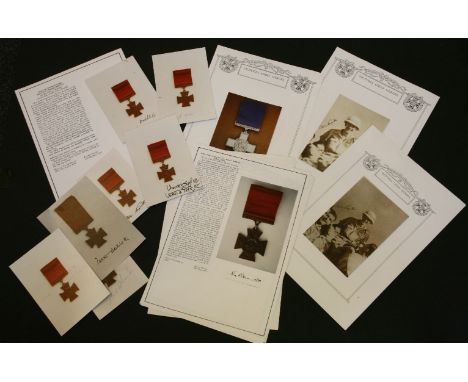 A Collection of Victoria Cross recipient autographs on photographs of Victoria Crosses and press photographs of the soldiers,