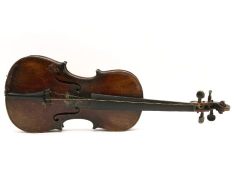 A German violin, bow and case, inscribed 'Stradivarius'