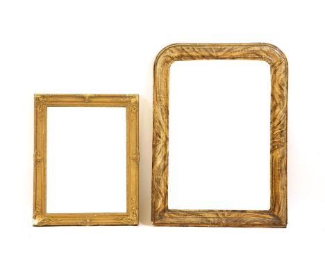 A French overmantle mirror, with grained frame, 74 x 102cm, together with a further gilt framed mirror