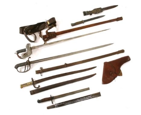 Two officer's swords, the first George V, with Sam Brown belt, the second in metal scabbard by 'E Woods, Waterloo Bridge', 99