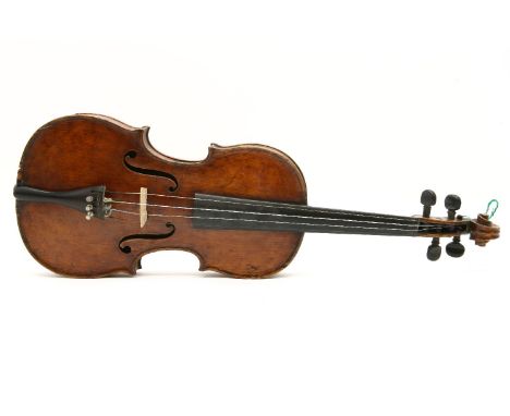 A late 19th century violin, labelled 'Charles Mennegand', a Marseilles, 1872, the one piece back faintly impressed below the 
