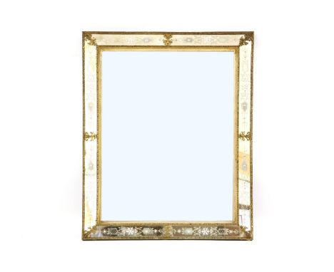 A Venetian design rectangular wall mirror, with etched detail, 92cm x 74cm