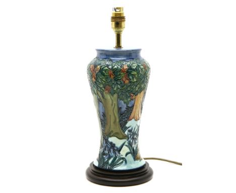 A Moorcroft 'Vereley' pattern table lamp, 37cm high to top fitting