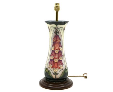 A Moorcroft 'Foxglove' table lamp, 42cm high to the top of fitting