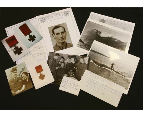 A Collection of Victoria Cross recipient autographs on photographs of Victoria Crosses and press photographs of the soldiers,