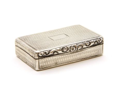 A William IV silver rectangular snuff box, by Gervase Wheeler, Birmingham, 1833 with engine turned decoration, with a repouss
