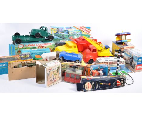 A large collection of 16x assorted vintage plastic &amp; tinplate models and toys comprising: Penguin truck, Clifford Series 