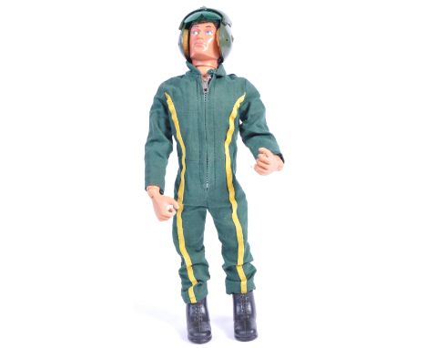 An original vintage 1980's (1981) Palitoy made Action Man ' Helicopter Pilot ' action figure. With uniform - comprising: flig