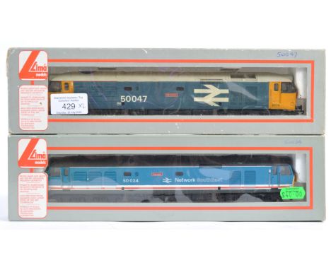 Two original Lima Models 00 gauge model railway trainset locomotives No. 305315A1 - 50047 and 205280 - 50034. Network South E