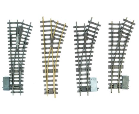 A collection of x 3 LGB and 1 x Piko made G Scale model railway trainset right turn track points. Compatible with USA Trains,