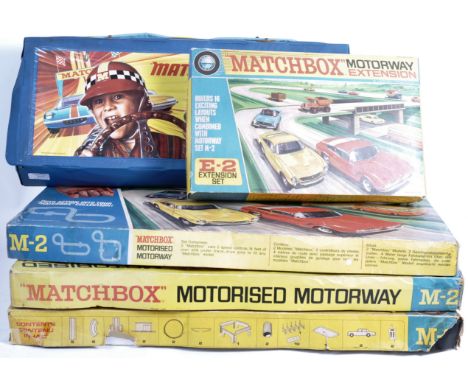 A collection of 5x original Matchbox made diecast Superfast / Motorised Motorway sets comprising Motorway Extension, 3x M-2 s
