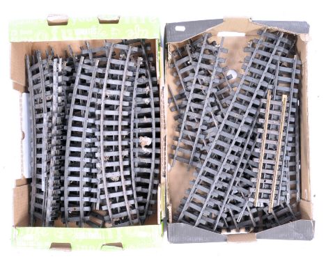 A collection of approximately x36 G Scale model railway trainset track sections. All straights of various lengths and curves.