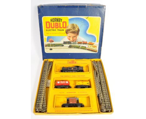 An original vintage Hornby Dublo 00 gauge model railway electric locomotive train set EDG16 three rail version comprising of 
