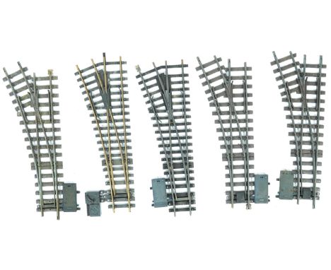 A collection of x5 LGB made G Scale model railway trainset track section left turn points. Compatible with USA Trains, LGB an