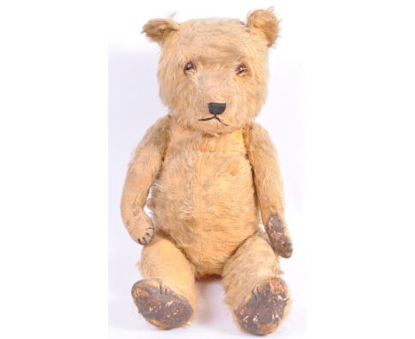 A charming antique / vintage c1930's Chiltern (believed) large teddy bear. The bear with golden mohair, woodwool stuffing, jo