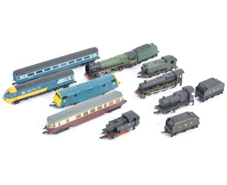 A collection of 8x N gauge / Narrow gauge model railway train set locomotive engines comprising a Graham Farish Grafar Interc