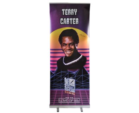 Terry Carter - Battlestar Galactica&nbsp; autographed Monopoly Events banner from ' For The Love Of 80's ' event. The banner 