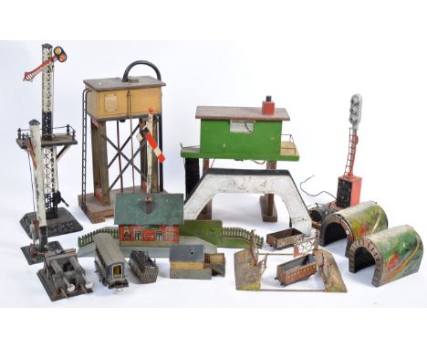 A collection of assorted antique / 1920's assorted model railway trainset accessories to include; a ' Germany ' made tinplate