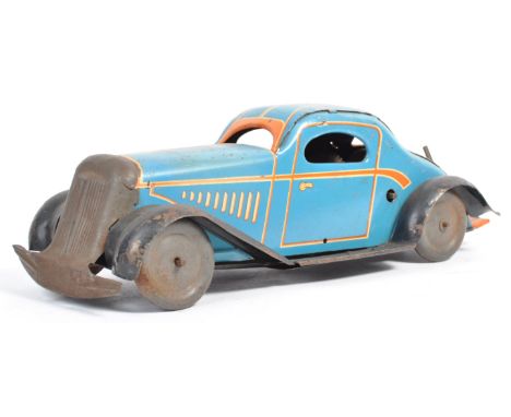 A rare c1930's Marx ' British Made ' tinplate clockwork limousine car. Litho-printed tin construction in blue with orange det