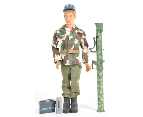 An original vintage Palitoy made Action Man ' British Camando ' action figure. With uniform - comprising: short boots, trouse