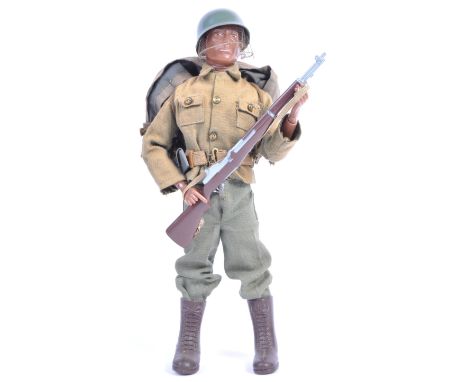 An original vintage 1970's Palitoy made Action Man ' US Soldier ' action figure outfit / uniform comprising - helmet (with ca