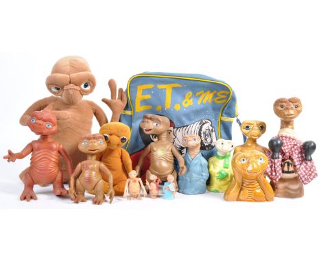 A collection of vintage 1980's ET The Extra Terrestrial related toys and memorabilia to include soft toys, money boxes, satch