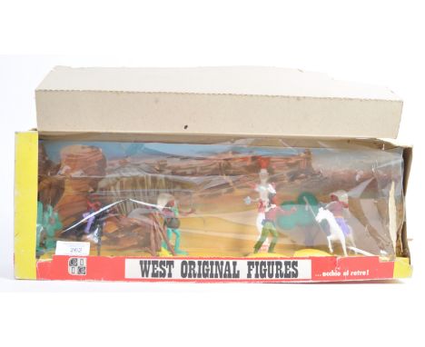 A rare vintage c1960's Italian made ' West Story - West Original Figures ' plastic Cowboy &amp; Indian figures. Set appears u