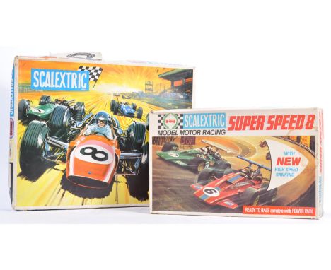 Two original vintage Scalextric 1/32 scale slot car racing sets comprising a Super Speed 8 &amp; Sports Set 31. Both sets in 