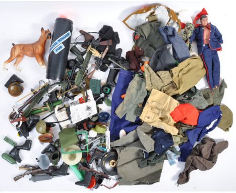 A collection of original vintage Palitoy Action Man accessories comprising of various clothing items, weapons and equipment a