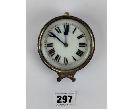 Silver alarm clock by Thornhill &amp; Co., 144 New Bond St., London, 3" diameter, total w: 6.2 ozt. Not working