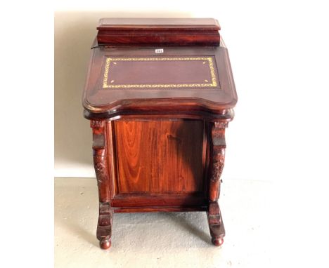 Small mahogany davenport with red leather insert, 4 side drawers and lift-up top, 22"w x 20"d x 33"h