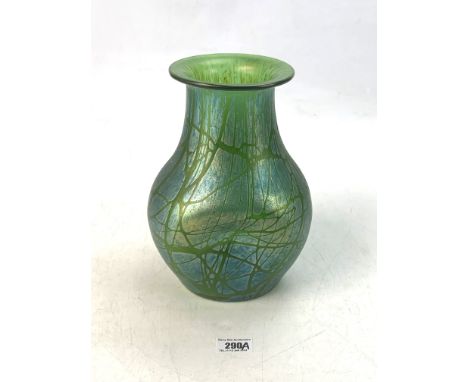 Loetz green glass dimple vase, 9.25" high
