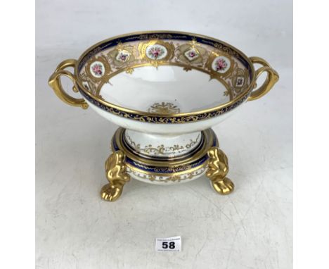 Noritake  2 handled taza on separate stand, 12" dia x 7" high