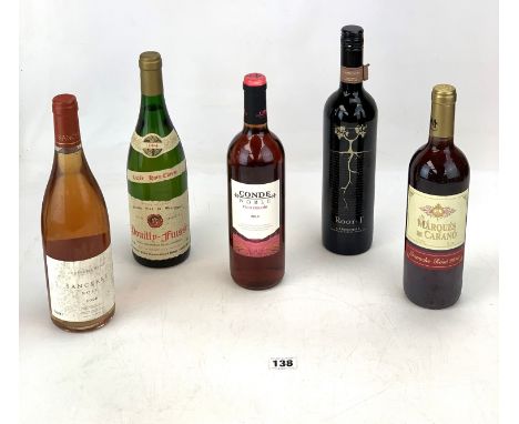 5 x 75cl assorted bottles of wine - Root:1 Carmenere Chile 2015 red wine, Pouilly-Fuisse 1994 white wine, Fortnum &amp; Mason