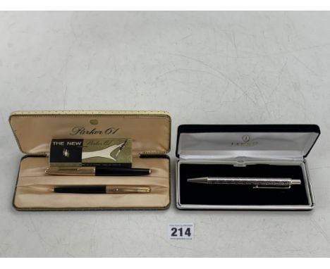 Parker 61 cased fountain pen and rotary pencil set and Jakko cased ballpoint pen