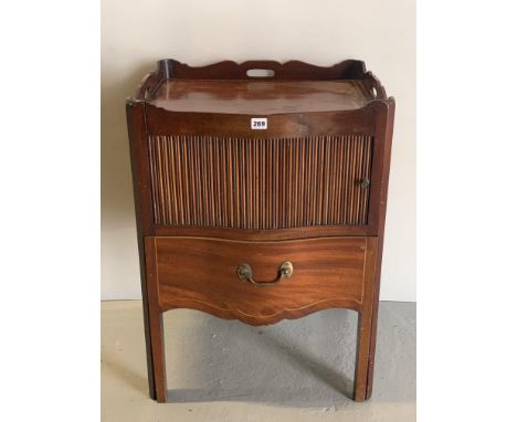 Mahogany inlaid bedside cupboard with sliding door and pull-out commode, 22"w x 19.5"d x 30"h