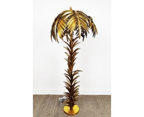 MAISON JANSEN STYLE PALM TREE FLOOR LAMP, gilt metal, 150cm H.