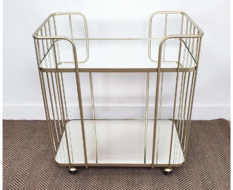 COCKTAIL TROLLEY, gilt metal and mirror, 74.5cm x 45cm x 78.5cm.