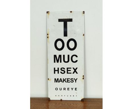 NOVELTY OPTICIANS SIGN, vintage style enamel in a distressed finish, 56cm H x 23cm.