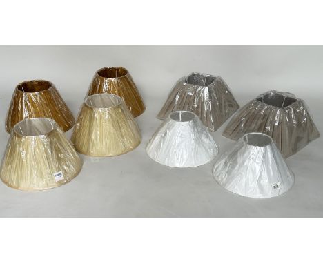 LAMP SHADES, four pairs including pleated sienna, grey white and silk pleated (India Jane). (8)