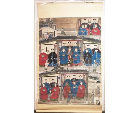 CHINESE ANCESTRAL PORTRAIT, 19th century polychrome painted within a perspex box frame, 207cm x 131cm.