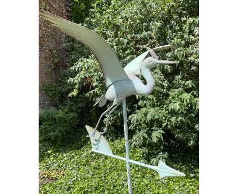 FLYING CRANE WEATHER VANE, faux verdigris finish metal, 132cm H x 58cm x 60cm.